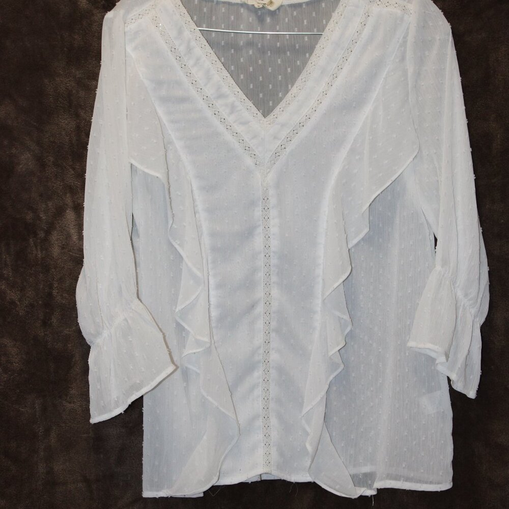 Entro Women Sheer Lace Top Small Flare Butterfly Sleeve Fairy Cottagecore BOHO - Picture 3 of 5